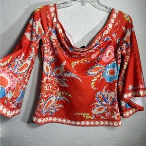 Boston Proper Red Floral Blouse